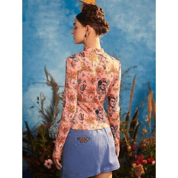2pcs Frida Kahlo Bundle Mock Neck Tee and Floral Print Pleated Skirt SIZE S NWT - Picture 9 of 14